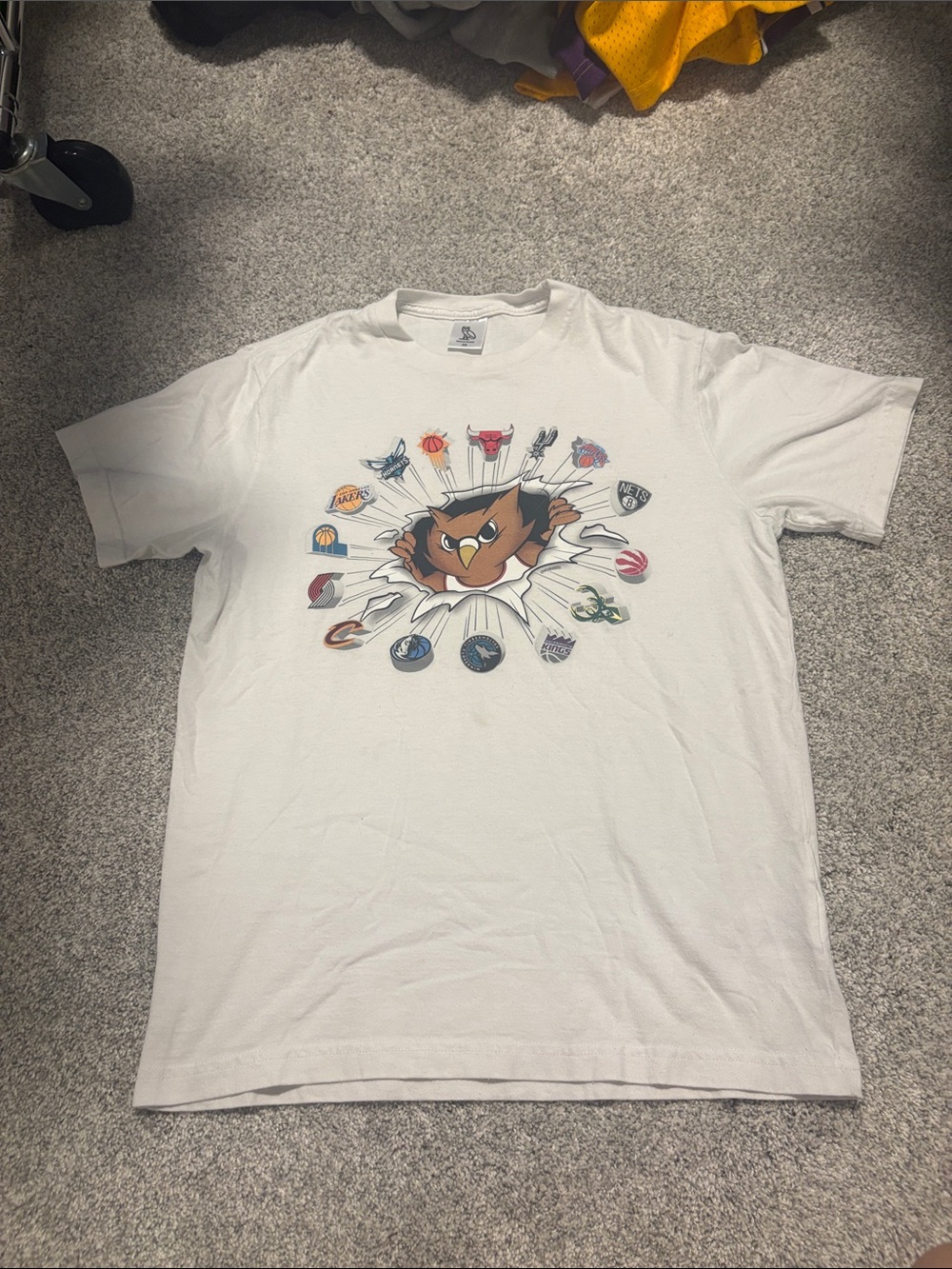 OVO White mens Graphic Tee with Owl Basketball Design